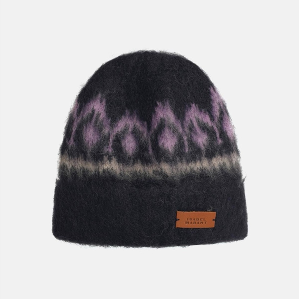 Isabel Marant Black and Lilac Wool Blend Beanie